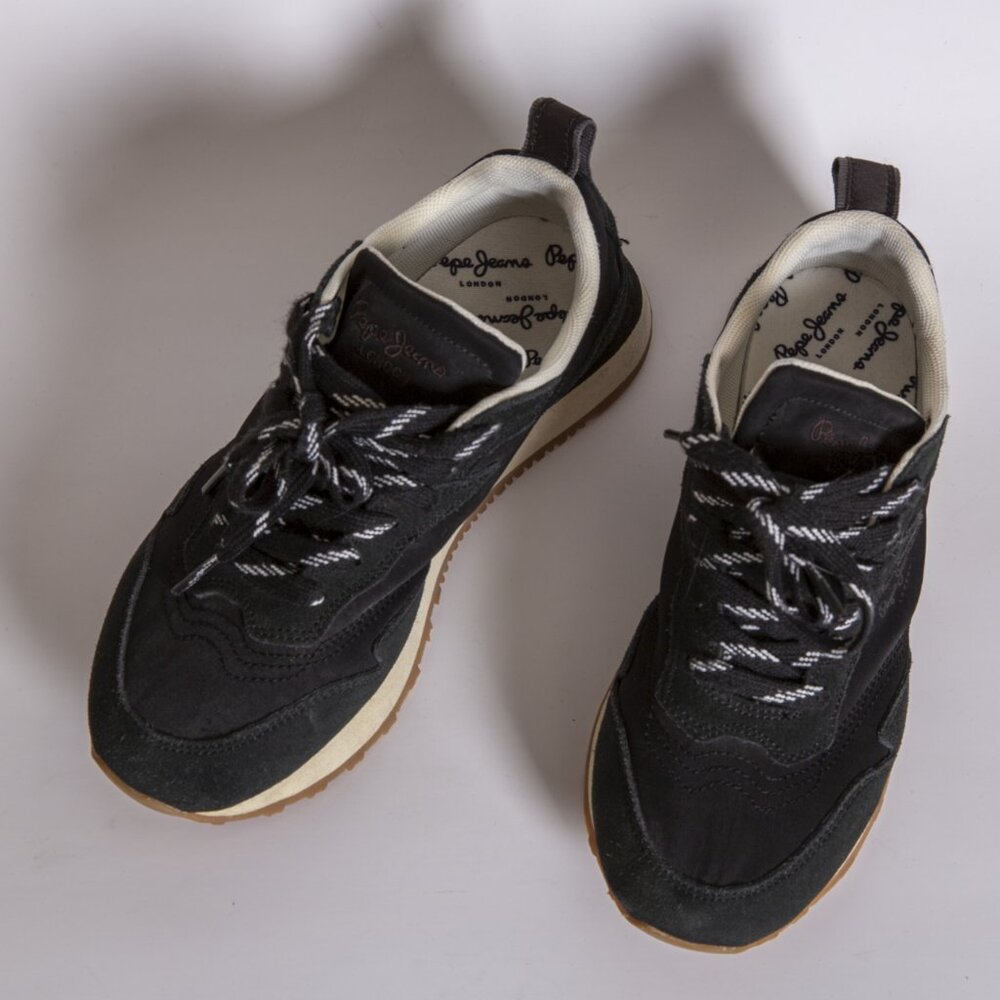 Pepe Jeans London Women's Faux Suede Nylon Running Sneakers Black Size 6.5